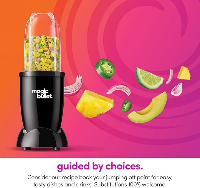 Magic Bullet® Blender Set 7-Piece Set 250W Blender and Food Processor 2 Blending Cups Cross Blade Compact Design Smoothies Sauces Silver MBR-0701AK
