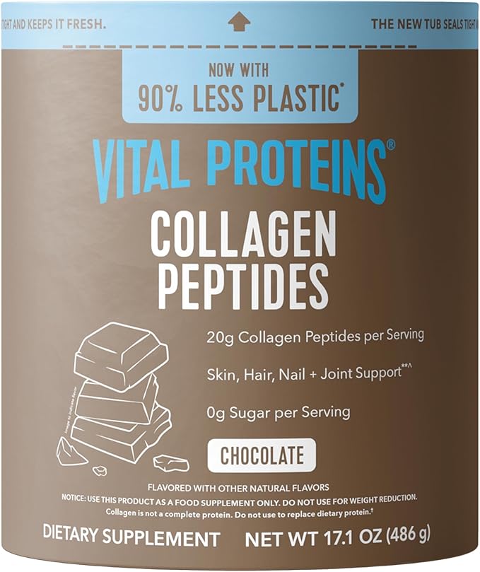 Vital Proteins Grass Fed Collagen Powder Supplement (Type I III) for Skin Hair Nail Joint - Hydrolyzed Collagen Grass Fed Dairy and Gluten Free - Chocolate Flavor 17.1 oz Canister