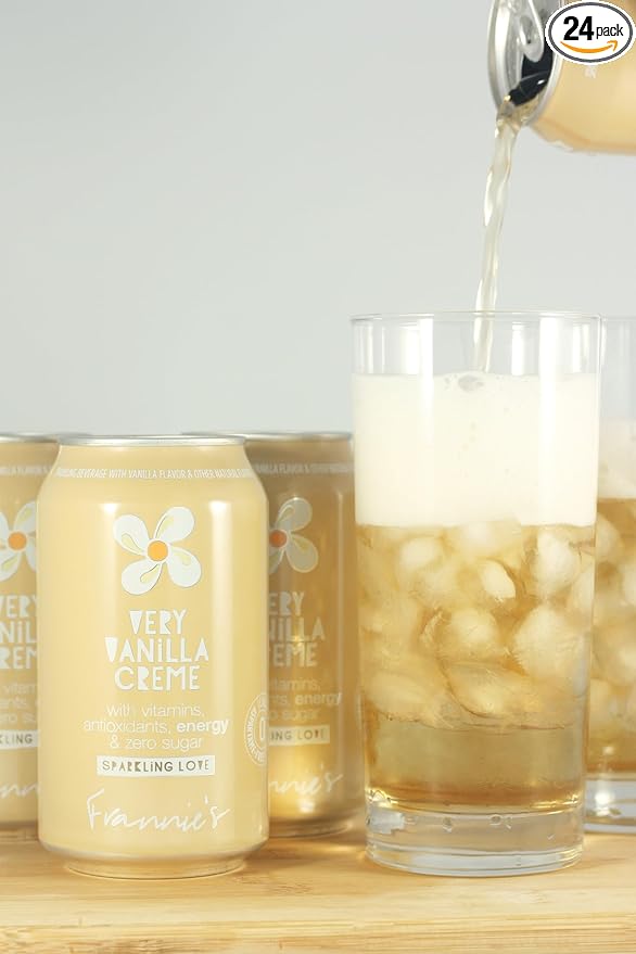 KauffmanTreats Frannie Sparkling Beverage- Zero Calories &amp Sugar Aspertame Free: 24-Ct Case 12 Oz. Cans (Very Vanilla Creme)