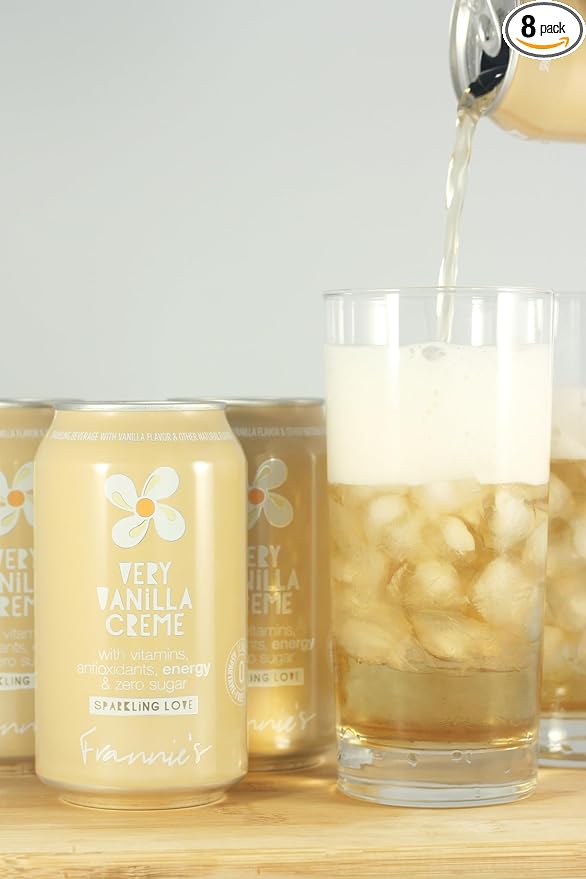 KauffmanTreats Frannie Sparkling Beverage- Zero Calories &amp Sugar Aspertame Free: 8-Ct 12 Oz. Cans (Very Vanilla Creme)
