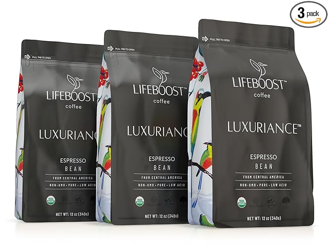 Lifeboost Organic Espresso Whole Bean Coffee - Low Acid Espresso Coffee Non-GMO USDA Organic Single Origin Third-Party Tested for Mycotoxins &amp Pesticides - 12 oz Pack of 3