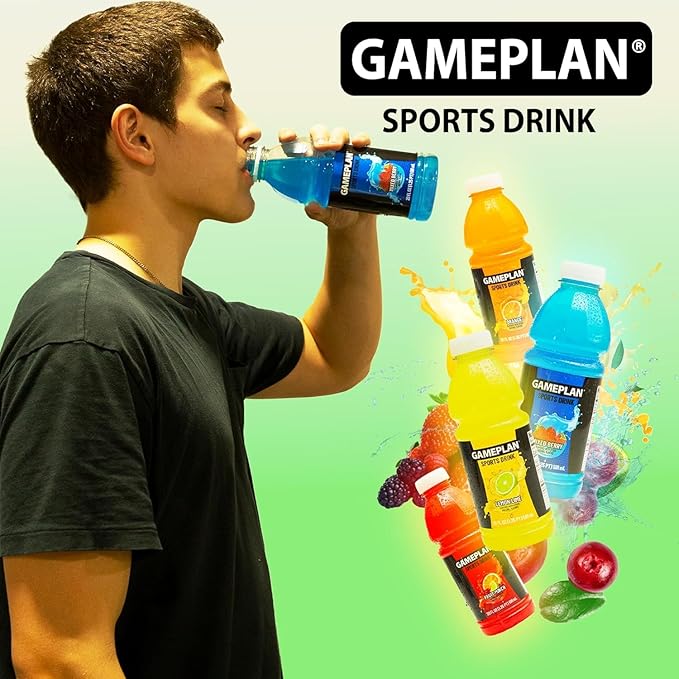 Gameplan Sports Drink Variety Pack - Fruit Punch Mixed Berry Lemmon Lime Orange - 20 FL OZ - 12 Pack