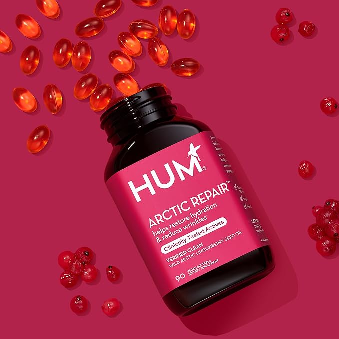 HUM Arctic Repair Clear Skin Supplement with Omega 3 Vitamin E A and Lingonberry Seed Oil Skin Repair with Omega 3 6 9 to Help Support Appearance of Wrinkles &amp Hydrate 90 Vegan Softgels