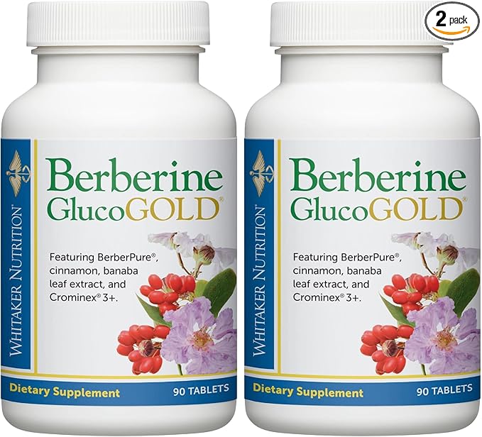 Dr. Whitaker’s Berberine GlucoGold Supplement with 1500 mg per Day of BerberPure Berberine Concentrated Cinnamon Crominex Chromium and Banaba Leaf Extract (90 Tablets) (Pack of 2)