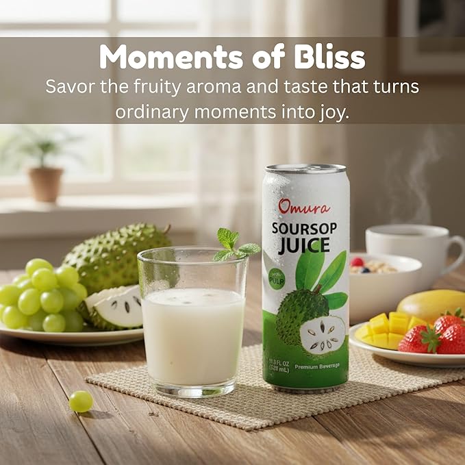 Omura Soursop Juice Drink with Pulp 11.3 Fl Oz (12-Pack) | Refreshing Tropical Fruit Beverage | Graviola Guanabana Juice