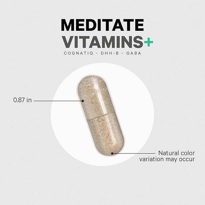 Codeage Meditate Vitamins+ Supplement - CognatiQ DHH-B GABA Ashwagandha Organic Mushrooms Blueberries - BDNF Brain Pills and Neuroprotein - Vegan Non-GMO Gluten-Free - 60 Capsules