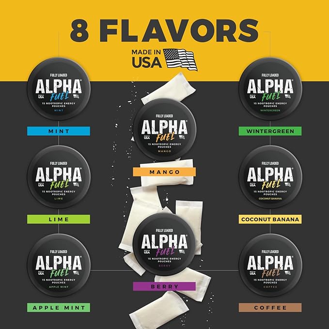 Fully Loaded Alpha Fuel Nootropic Pouches (Apple Mint Fuel) - Nootropic Energy Pouches with Caffeine Alpha GPC Tyrosine Taurine Guarana and More