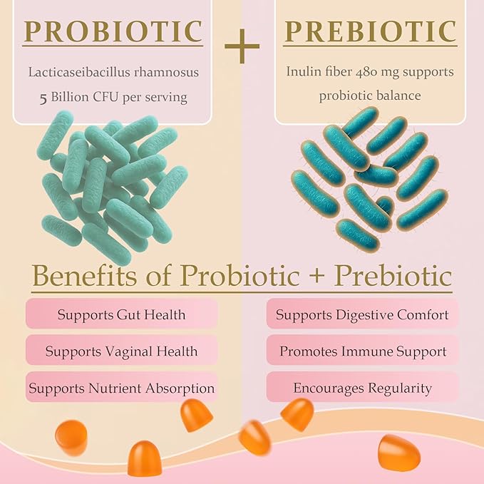 MATOP Vaginal Probiotic Prebiotic Gummies for Women - Vaginal pH Balance &amp Digestive Support Grape Flavor Vegan Sugar-Free Gluten-Free 90 Count