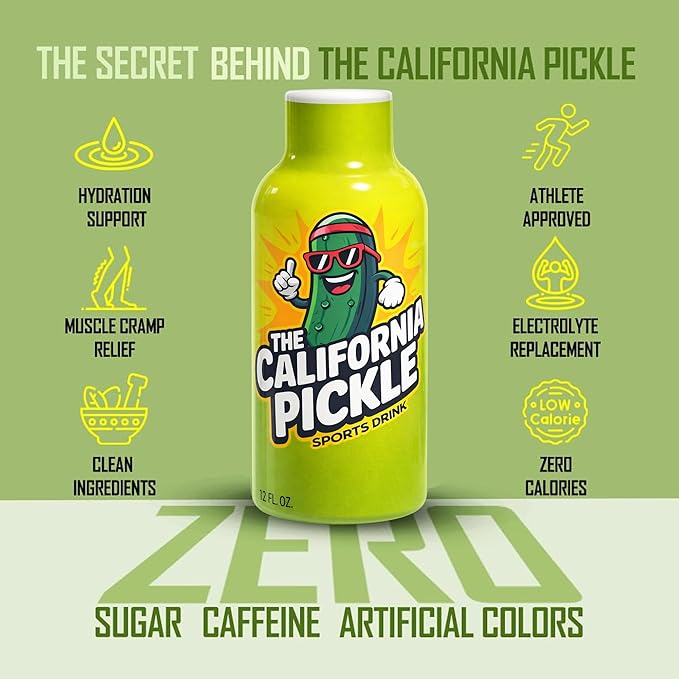 The California Pickle Juice Sports Drink Shots For Leg Cramps Relief - Hydration &amp Electrolyte Support No Sugar Natural Ingredients (60 Ml - Pack of 12)
