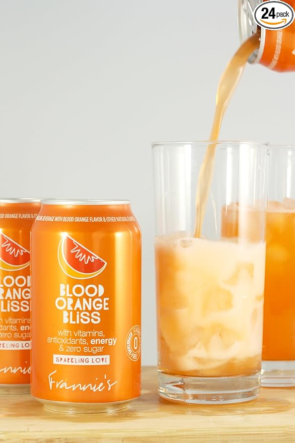 KauffmanTreats Frannie Sparkling Beverage- Zero Calories &amp Sugar Aspertame Free: 24-Ct Case 12 Oz. Cans (Blood Orange Bliss)