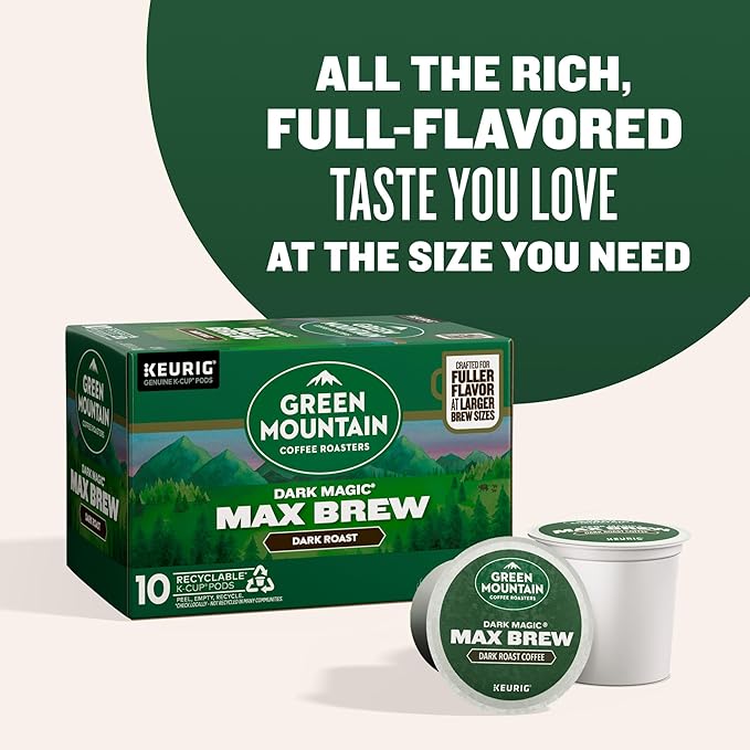 Green Mountain Coffee Roasters Dark Magic Max Brew Single Serve Keurig K-Cup Pods Dark Roast Coffee 60-Count Box (6 Packs of 10)