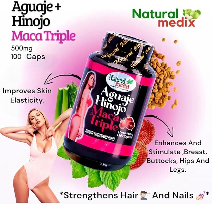 Aguaje Hinojo Maca Triple (Maca Root Supplement) Premium 100 Capsules | Premium Botanical Blend for Feminine Balance &amp Confidence
