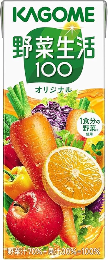 Kagome Vegetable Life 100 Yasai Seitaku 100 Original Carrort &amp Orange Mixed Vegetables &amp Fruits Drinks Beverages 200ml (Pack of 12) Salt Free No Sugar Added MADE IN JAPAN