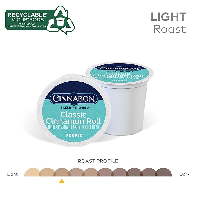 Cinnabon Classic Cinnamon Roll Keurig Single-Serve K-Cup Pods Light Roast Coffee 48 Count