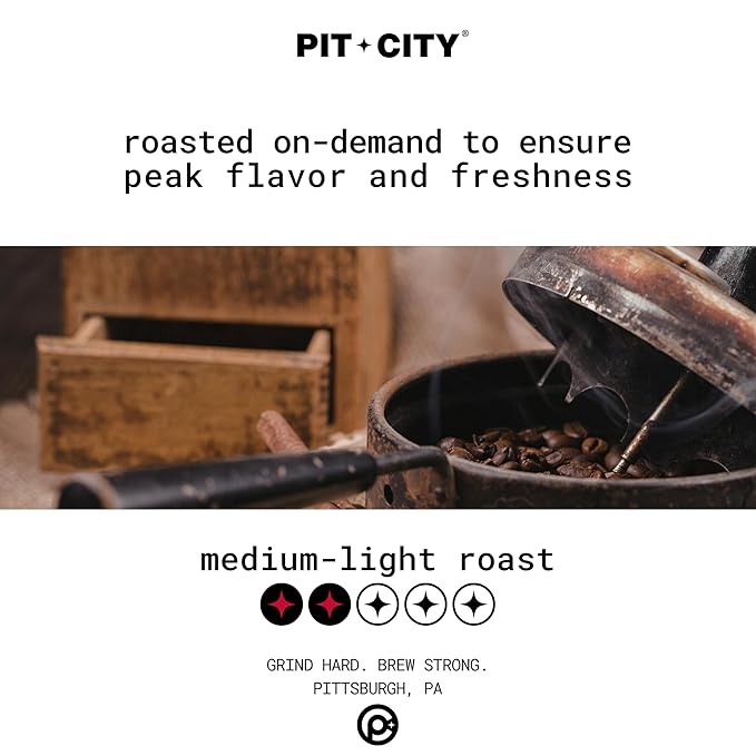 Pit City South Side Sweet Espresso Blend Medium-Light Roast Whole Bean Coffee 12oz Bag - Light &amp Smooth Sweet Citrus &amp Toffee - Premium Small Batch Roasted - Pittsburgh