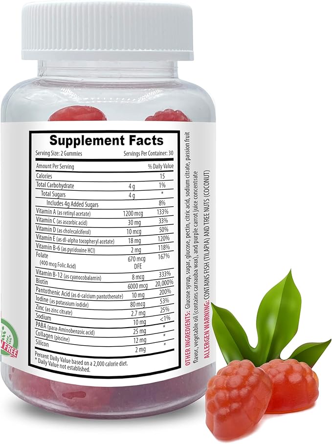 Boost Your Natural Beauty - HAIR SKIN &amp NAILS GUMMIES - Vitamins A B C D E PABA Collagen Passion Fruit aroma Beauty Routine Healthy Habits Antioxidant gummies 3 Bottles 180 Gummies