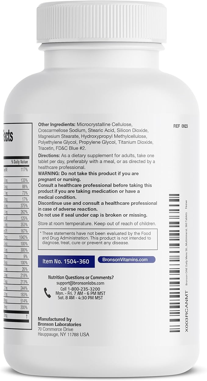 Bronson ONE Daily Mens 50+ Complete Multivitamin Multimineral 360 Tablets
