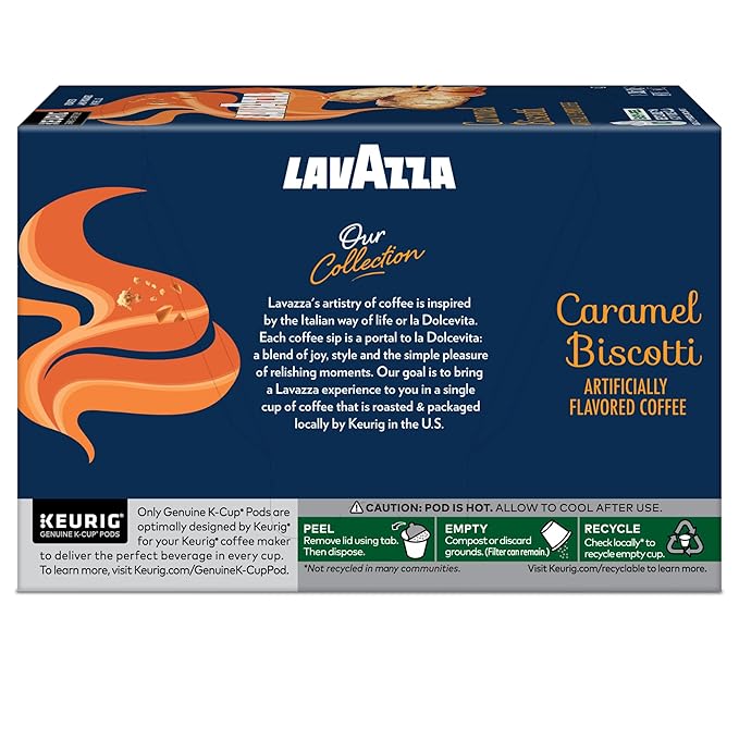 Lavazza Caramel Biscotti Coffee Single Serve Keurig K-Cup Pods Flavored Coffee 60-Count Box (6 Packs of 10)