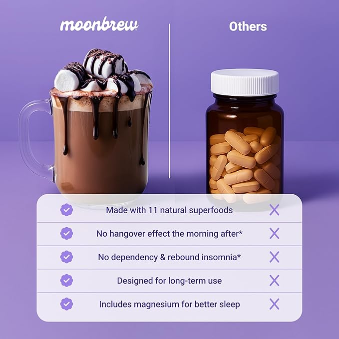 MoonBrew Nighttime Magnesium Hot Cocoa Natural Sleep Aid Drink Mix for Adults 2-Pack - Calming Melatonin-Free Sleep Support - Sleepy Hot Chocolate Powder with L-Theanine Chamomile &amp Zinc Glycin