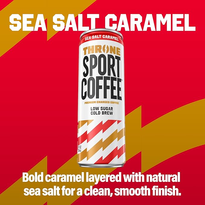 Throne Sport Coffee Cold Brew – Low Sugar. 150mg Natural Caffeine and B Vitamins – Dairy-Free Low Calorie –Premium Arabica NSF Certified Active Lifestyles – Sea Salt Caramel 12 Pack
