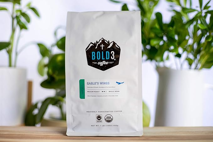 BOLD3 coffee for Jesus Christ Fair Trade Organic Colombian Ethiopian Nicaragua Specialty Gourmet Premium Coffee Beans Best Christian Gift Arabica Medium Roast 1 LB Great Espresso Press Cold