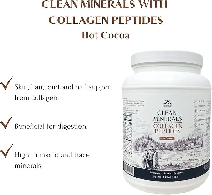 Mt. Capra Clean Minerals with Collagen Peptides | Healthy Hot Cocoa with Minerals from Goat Milk Whey and Grass-Fed Type I and III Collagen Peptides for 10 g Protein | 35 Servings - 3.3 Pounds