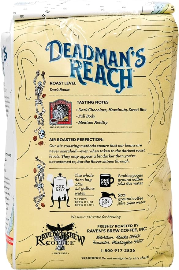 Raven's Brew Coffee High Caffeine Coffee Dark Roast Ground - Deadman's Reach 2lb