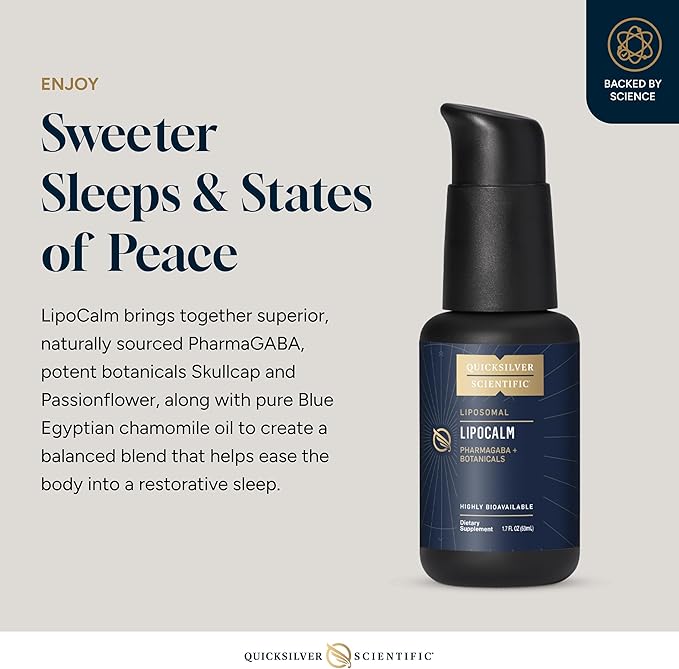 Quicksilver Scientific LipoCalm - Liposomal GABA with Herbs for Relaxation Support - Chamomile Passionflower Herb &amp Skullcap Supplement for Peace of Mind &amp Sleep Calm Support (1.7oz / 50ml)