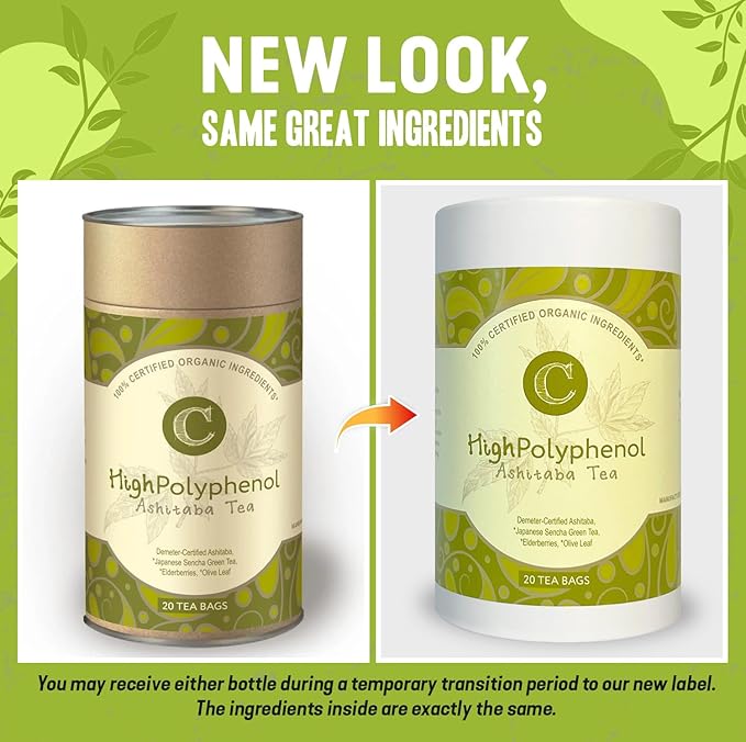 High‑Polyphenol Ashitaba Tea Blend – Demeter Certified Biodynamic U.S. Organic AshitabaSencha Green Tea with Elderberry &amp Olive Leaf – 20 Compostable Bags – Perfect for Detox Metabolic Support