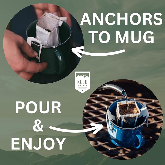 Kuju Coffee Premium Pour Over Individual Coffee Packets - Backpacking Travel Camping Organic Coffee Singles - Fair Trade &amp Eco-Friendly - Indonesia - West Sumatra 6-pack