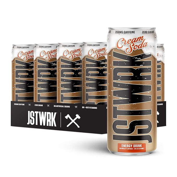 JST WRK Energy Drink - 12-Pack Sugar-Free Zero Calories No Sugar Alcohols 12 Fl Oz. 200 milligrams Caffeine (Cream Soda)