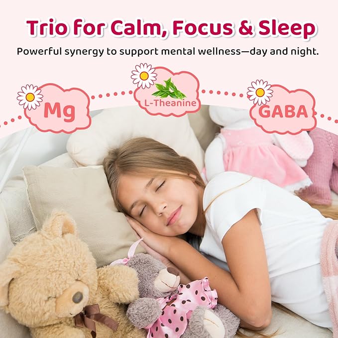 Liposomal GABA L-Theanine Drops for Kids - Liquid GABA Supplement with Magnesium Chamomile Lemon Balm &amp Vitamin B6 - Support Relaxation Focus &amp Stress Relief for Kids &amp Adults - Strawbe