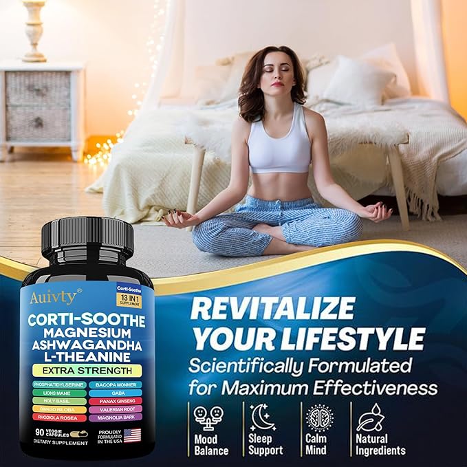 Cortisol Manager &amp Adrenal Support - Cortisol Reducer for Stress Relief Calm &amp Sleep - 13-in-1 Adaptogen with Ashwagandha &amp Magnesium - 180 Capsules (2-Pack)