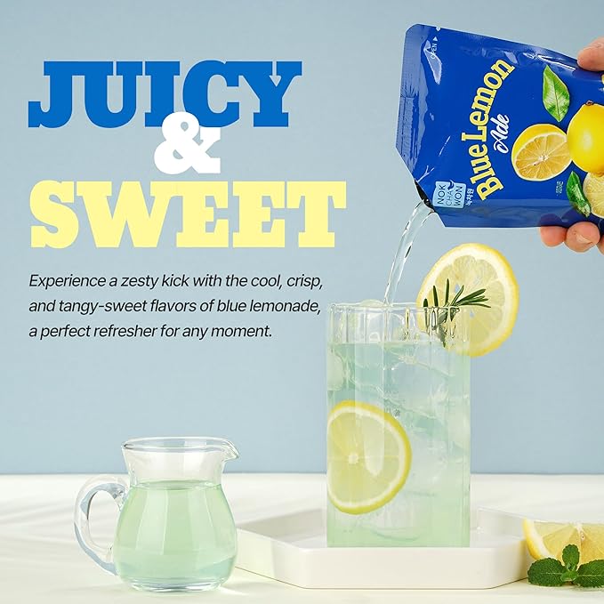 [Nokchawon] Blue Lemonade Drink Pouch (10 Pack) - Ready to Serve Fruit Juice for Ice Cups - Refreshing Korean Pouch Drink for Spring Break Picnics and Cocktail Mixers - 6.42 fl oz