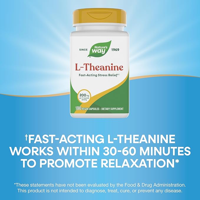 Nature's Way L-Theanine Stress Support* Promotes Relaxation* 200 mg per 2-Capsule Serving Vegan 180 Capsules (Packaging May Vary)