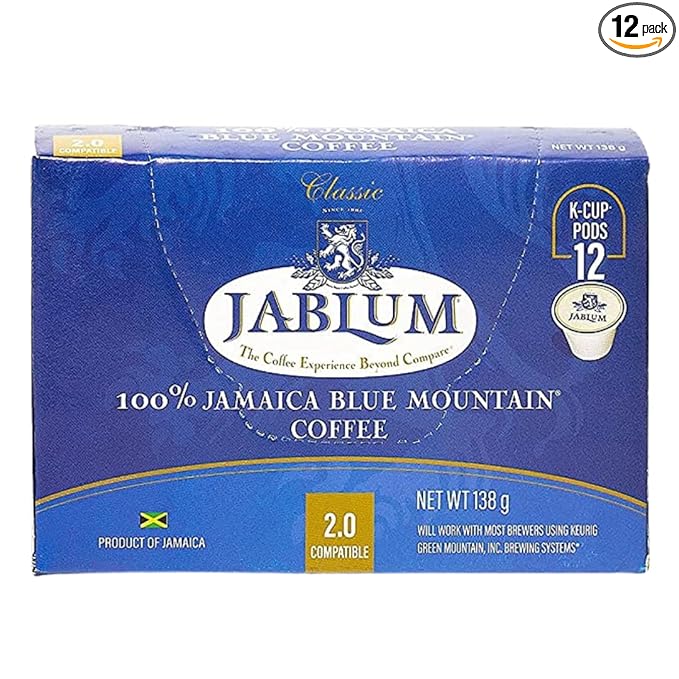Jablum Jamaica Blue Mountain Single Serve Coffee Pods for K Cup Brewers 2.0 12 Count