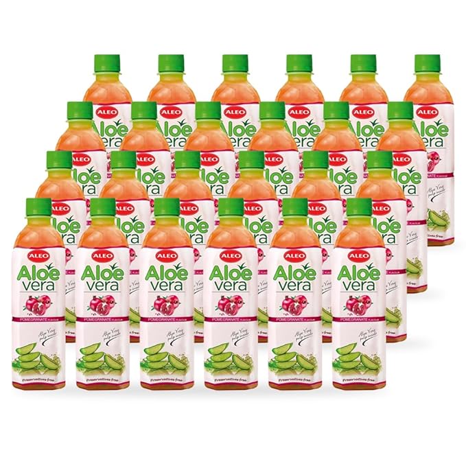 ALEO 0.5L Premium Pomegranate Aloe Vera Drink - Natural No Preservatives No Artificial Colors Superior Taste Award 2025 (24 PCS Pomegranate-0.5L)