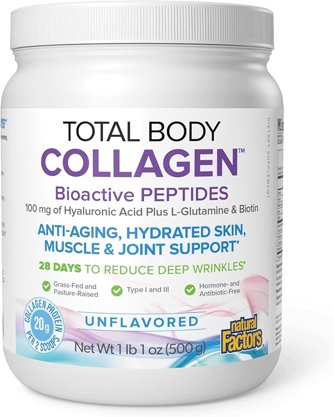 Natural Factors Total Body Collagen - Bioactive Collagen Supplement for Hair &amp Nail Growth Support - Healthy Skin Supplement with Protein Vitamin C &amp More - Unflavored 500 g (38 Servings)