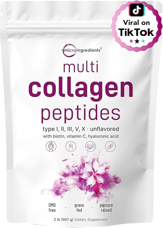 Micro Ingredients Magnesium Glycinate Gummies &amp 8-in-1 Multi Collagen Powder | Bundle | Grape Blueberry | Potent Elemental + Chelated Form | Hydrolyzed Peptides + Biotin Hyaluronic Acid &amp Vi