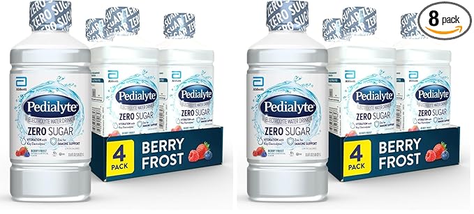 Pedialyte Electrolyte Water with Zero Sugar | Hydration with Key Electrolytes | Great Hydration Low in Calories-| Berry Frost1 Liter(Pack of 8)