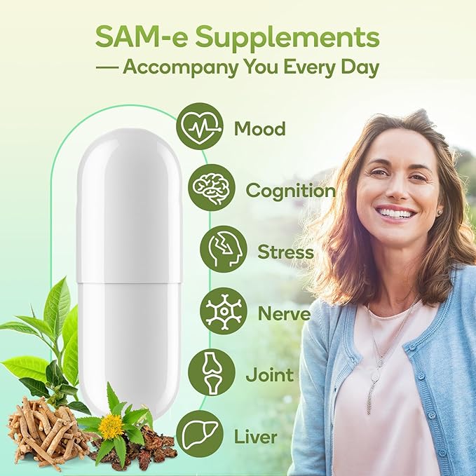 SAM-e Supplement – Capsule Complex with Ashwagandha Extract L-Theanine Rhodiola St. John’s Wort Omega-3 Fatty Acids Magnesium B Vitamins &amp D3 60 Capsules