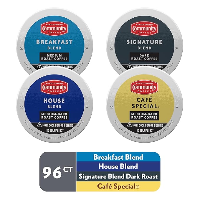 Community Coffee Variety Pack 96 Count Coffee Pods Medium Dark Roast Compatible with Keurig K-Cup Brewers 24 Count (Pack of 4)