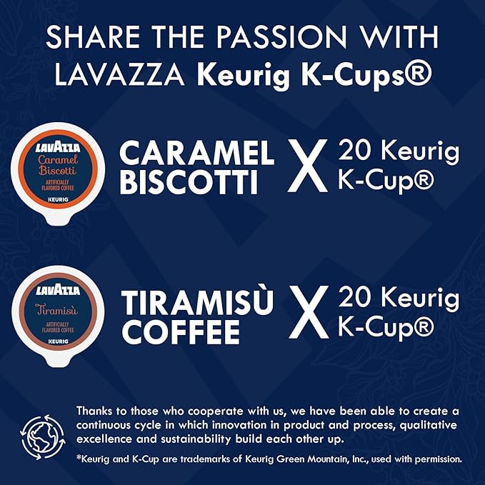 Lavazza K-Cup Coffee Pods Variety Bundle for Keurig Brewers – Light &amp Medium Roast Single-Serve K-Cup Coffee Pods 40 Count Assorted Flavors (20 Tiramisu &amp 20 Caramel Biscotti)