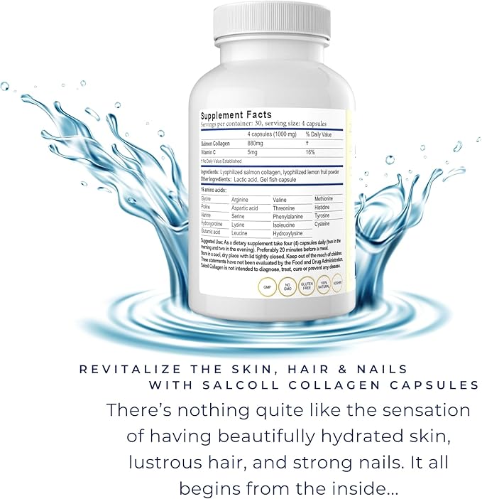 Salcoll Pure Marine Collagen Skin Capsules (120 Count) – Anti-Aging Supplement for Women &amp Men Boosts Collagen Reduces Wrinkles Supports Skin Hair &amp Nails with Hydration &amp Nourishment