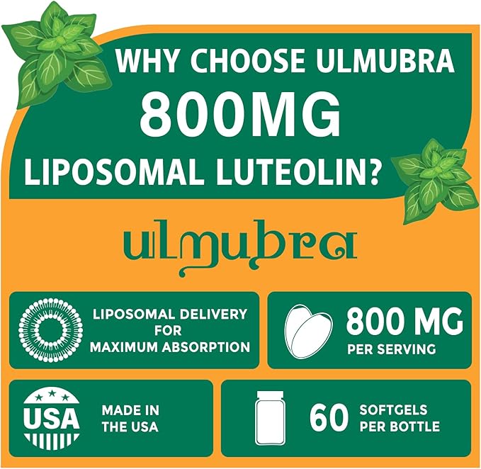 800MG Liposomal Luteolin Supplement - Maximum Absorption Premium Antioxidant Supplement for Brain &amp Overall Well-Being 120 Softgels - 60-Day Supply