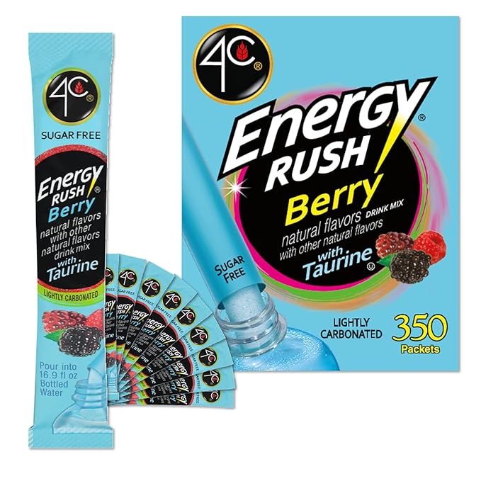 4C Powder Energy Rush Stix Energy Rush - Berry 350 Count Bulk Buy Singles Stix On the Go Refreshing Water Flavorings Value Pack