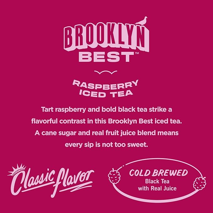 Brooklyn Best Raspberry Iced Tea Not too Sweet Better for You Drink - 15 Fl Oz (Pack of 12)