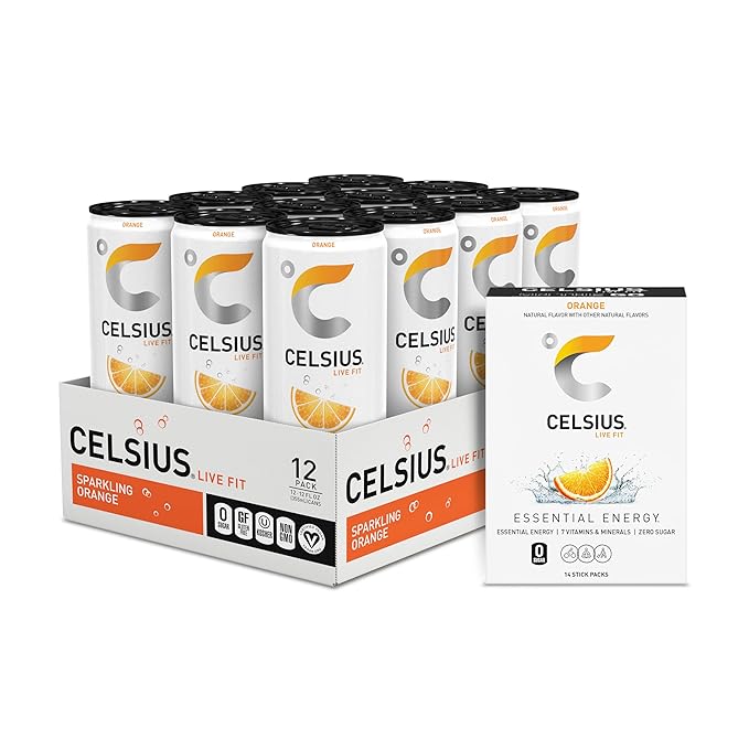 CELSIUS® Zero Sugar Energy Drink &amp Powder Stick Bundle Orange