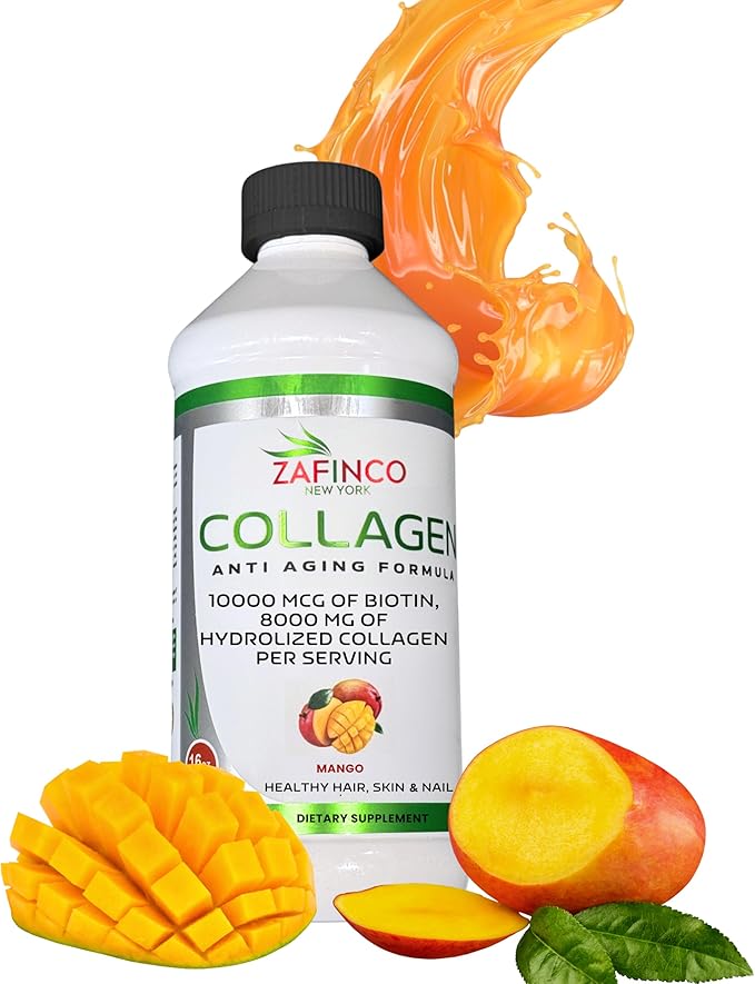 Best liquid collagen (mango flavor) US made &amp Lab tested sugar free premium peptides for women &amp men. powerful 10000 mcg Biotin+ 8000 mg hydrolyzed for anti aging glowing skin hair nail+ join