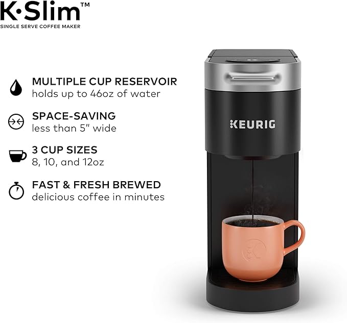 Keurig K-Slim Single Serve Coffee Maker with Folgers Black Silk Dark Roast Coffee 72 K-Cup Pods